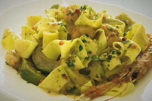 pappardelle scampi e carciofi