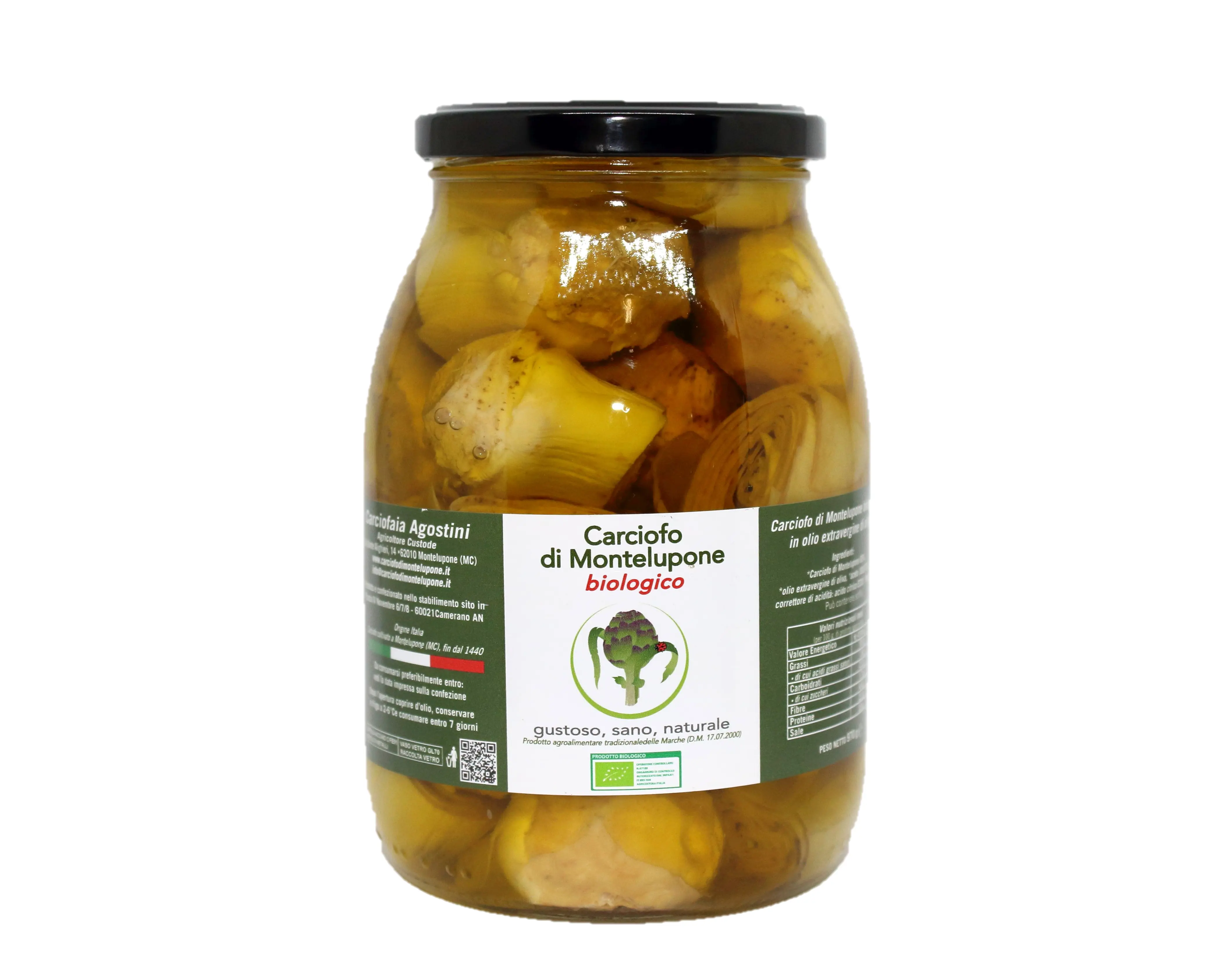 Carciofini di Montelupone bio sott'olio extra vergine di oliva in barattolo