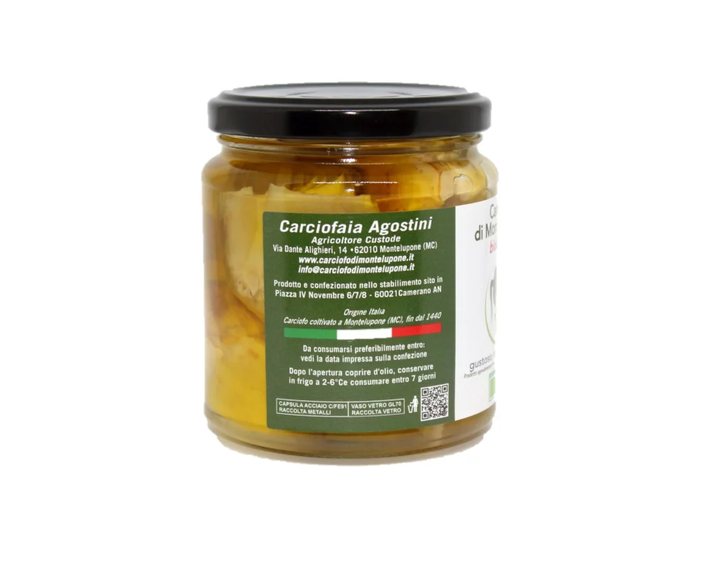 Carciofo di Montelupone bio sott'olio extra vergine di oliva in barattolo