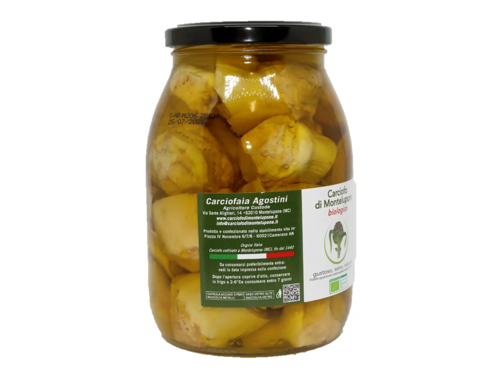 Carciofini di Montelupone bio sott'olio extra vergine di oliva in barattolo