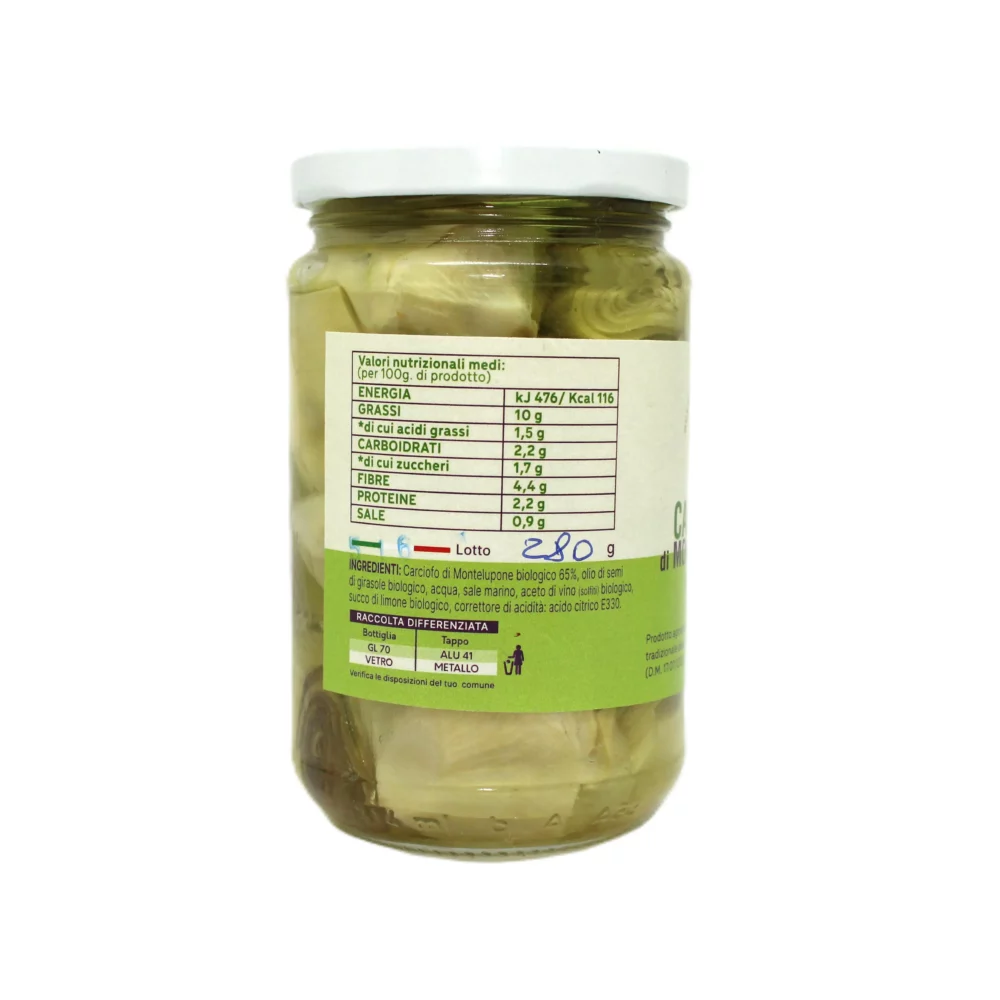 Carciofo di Montelupone bio in olio di semi di girasole in barattolo