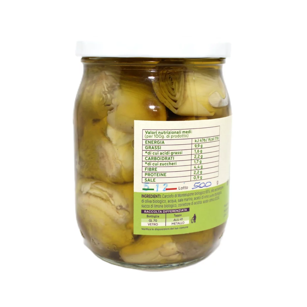 Carciofo di Montelupone bio sott'olio extra vergine di oliva in barattolo